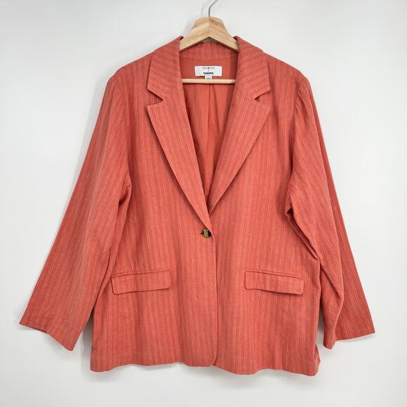 Sonoma x Now Gen Linen Blazer Womens PXL Coral Orange White Striped One Button - Picture 1 of 8